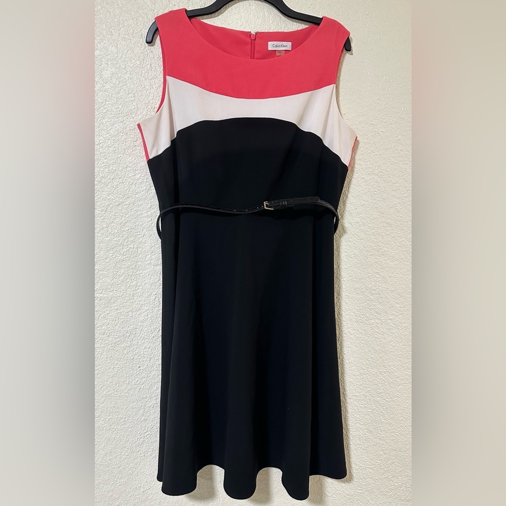Calvin Klein Black, Pink, and White Midi Dress